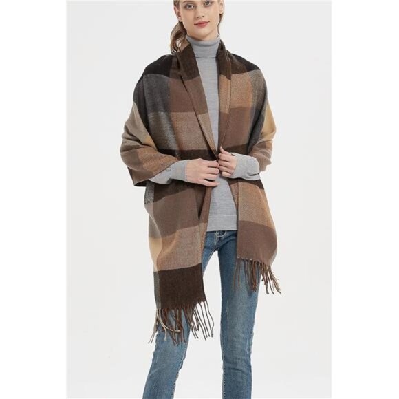 Womens Winter Scarf Large Shawl Plaid Grid Warm Soft Blanket Wrap Tassel Fashion - Picture 4 of 6